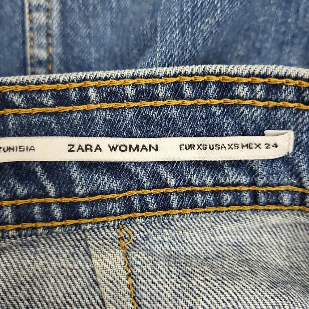 Zara‎ Womens Blue Cotton Comfort Front Pockets Denim Short Mini Skirt Size XS